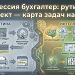 Инфографика: эволюция профессии бухгалтера, сравнение рутинных и интеллектуальных задач на карте развития
